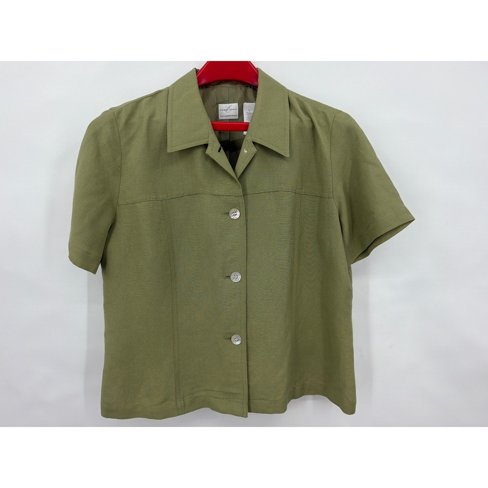 Emma‎ James Liz Claiborne Olive Green Linen Blend Short Sleeve Shirt Jacket 10